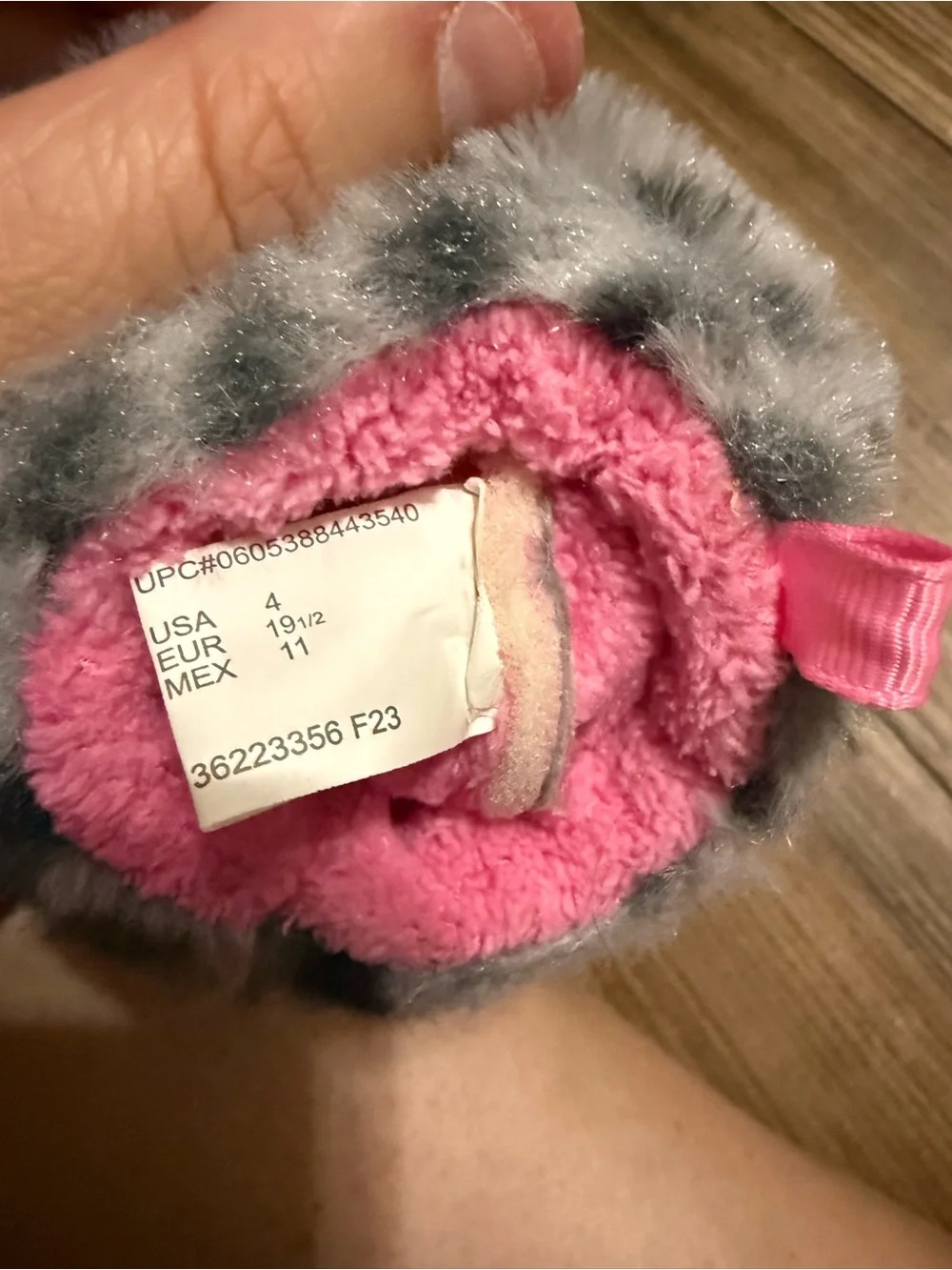 Gray and Pink Plush Monster Paw Baby Booties